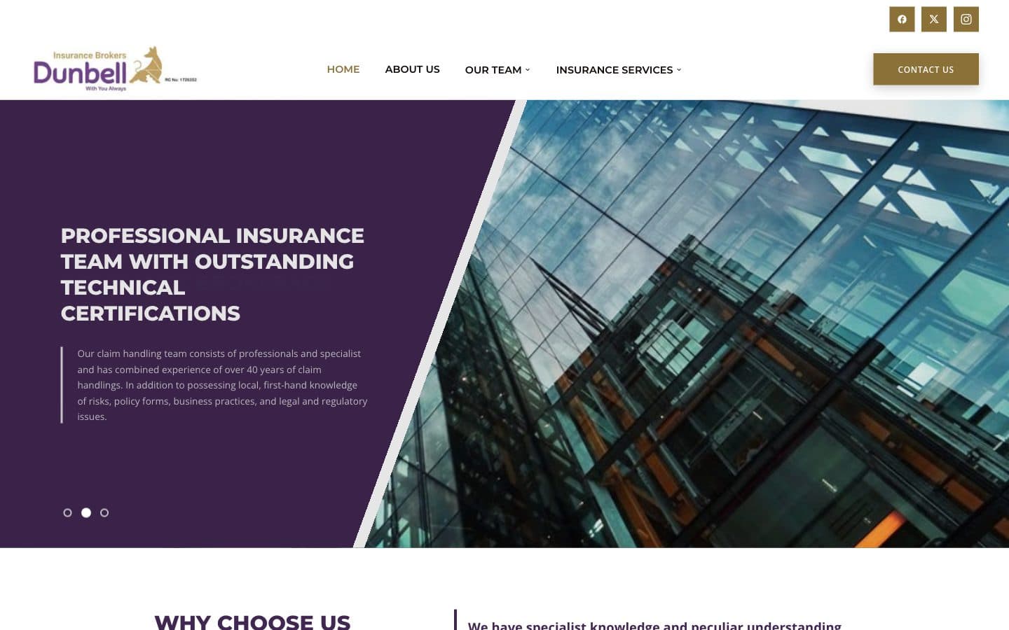 Homepage of Dunbell Insurance Brokers, a professional insurance brokerage team