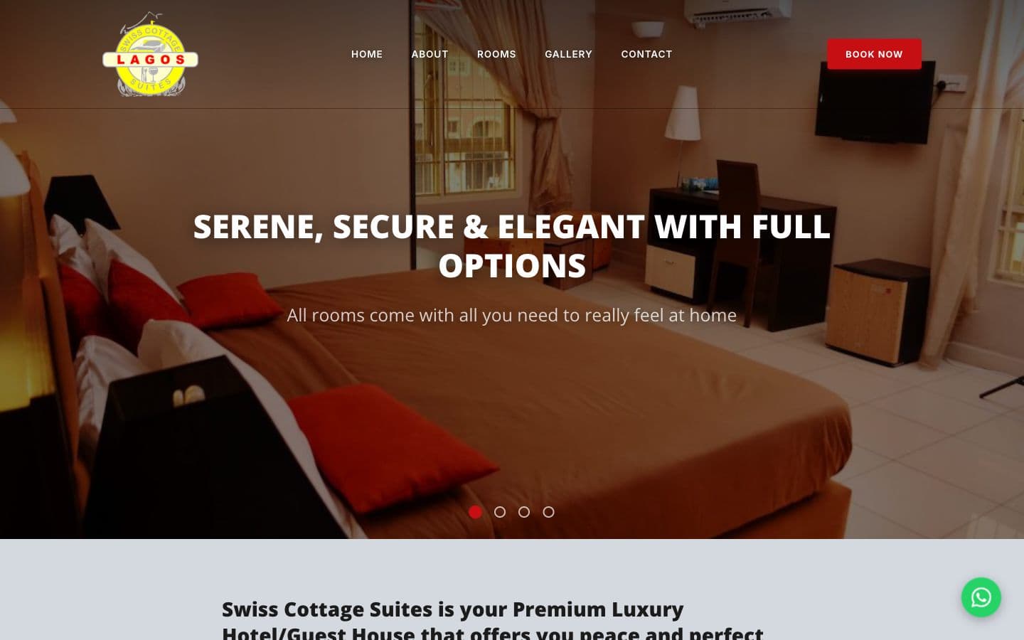 Homepage of Swiss Cottage Suites, Ikeja, Lagos: a guest room under the headline Serene, Secure and Elegant with Full Options