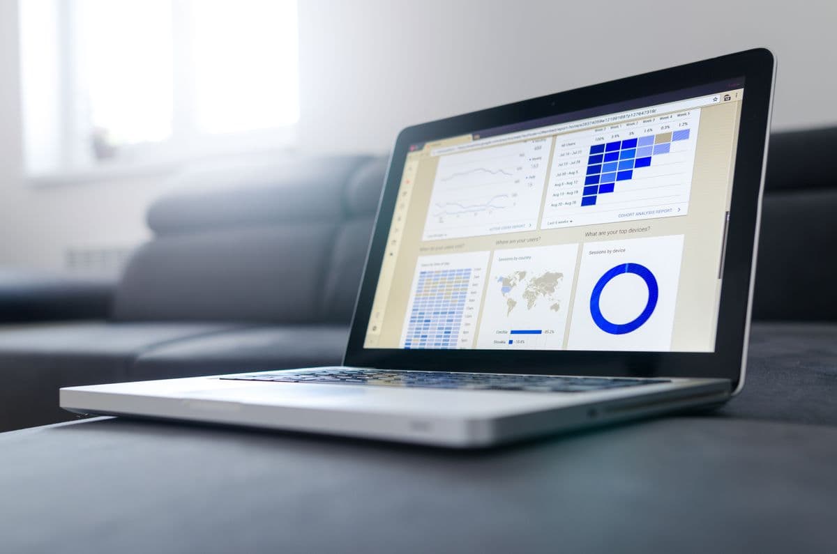 A laptop showing a data dashboard